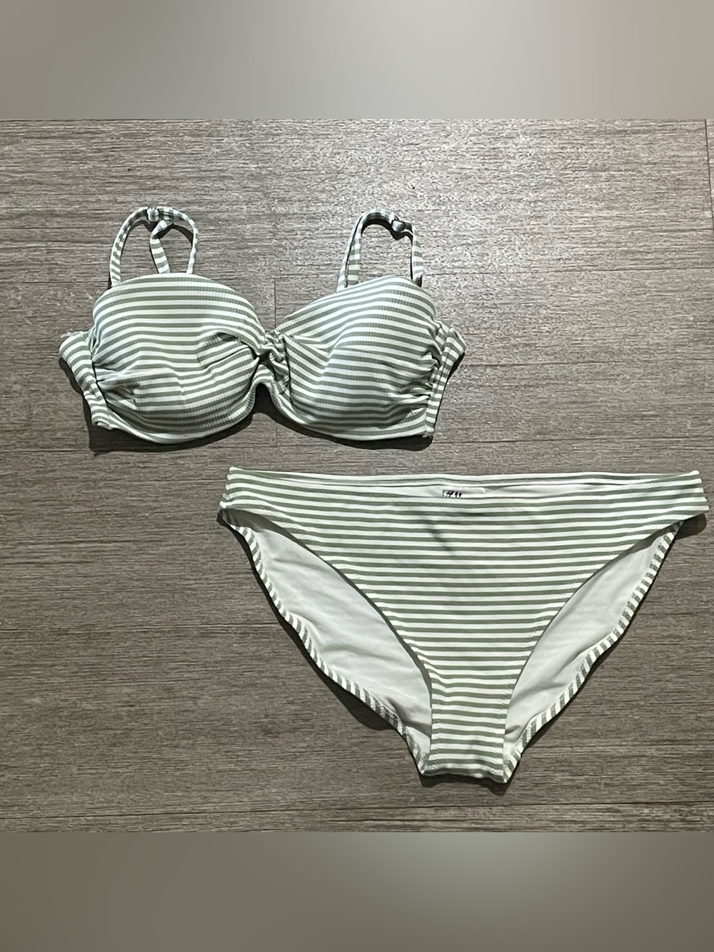 H&M Light Green & White Striped Bikini Set